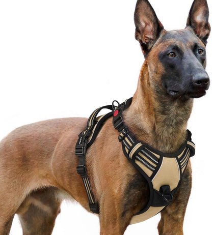 Dog Harness for Large, Updated Easy On & Off with 3 Buckles | No Pull No Choke, Walking with 2 Clips and Handle, Adjustable Soft Reflective, Blue, Large