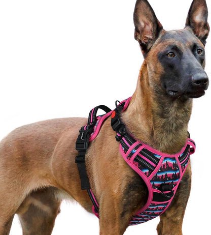 Dog Harness for Large, Updated Easy On & Off with 3 Buckles | No Pull No Choke, Walking with 2 Clips and Handle, Adjustable Soft Reflective, Blue, Large