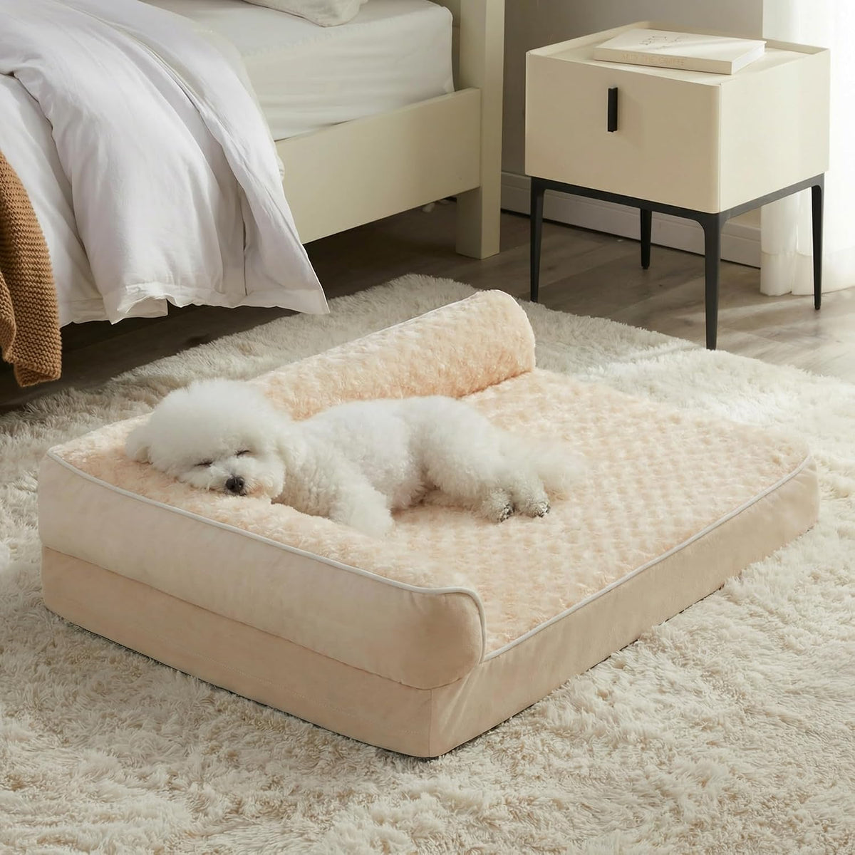 Orthopedic Washable Dog Bed, Sleeping Couch for Large Senior Dogs | Deluxe Plush Rose Velvet Washable Cover, Egg Crate Foam Support, Waterproof Lining, Non-Slip Bottom, Senior Dogs