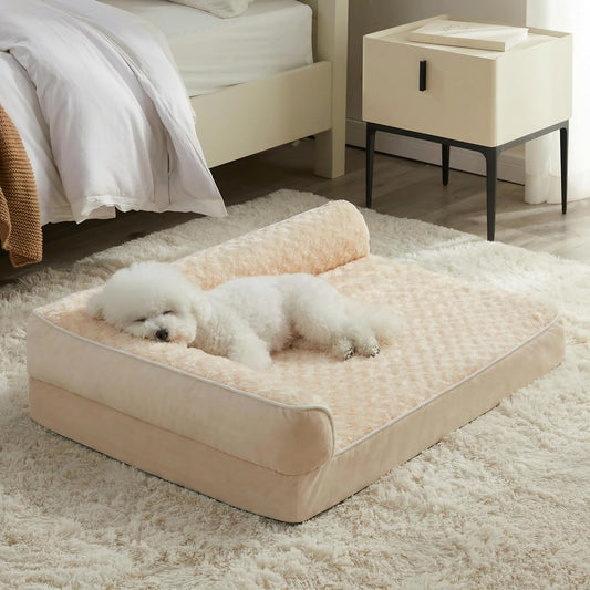 Orthopedic Washable Dog Bed, Sleeping Couch for Large Senior Dogs | Deluxe Plush Rose Velvet Washable Cover, Egg Crate Foam Support, Waterproof Lining, Non-Slip Bottom, Senior Dogs
