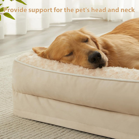 Orthopedic Washable Dog Bed, Sleeping Couch for Large Senior Dogs | Deluxe Plush Rose Velvet Washable Cover, Egg Crate Foam Support, Waterproof Lining, Non-Slip Bottom, Senior Dogs