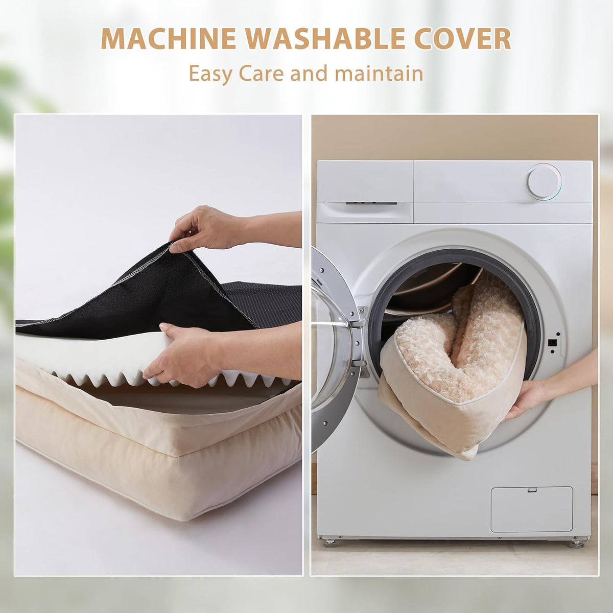 Orthopedic Washable Dog Bed, Sleeping Couch for Large Senior Dogs | Deluxe Plush Rose Velvet Washable Cover, Egg Crate Foam Support, Waterproof Lining, Non-Slip Bottom, Senior Dogs