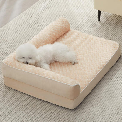 Orthopedic Washable Dog Bed, Sleeping Couch for Large Senior Dogs | Deluxe Plush Rose Velvet Washable Cover, Egg Crate Foam Support, Waterproof Lining, Non-Slip Bottom, Senior Dogs