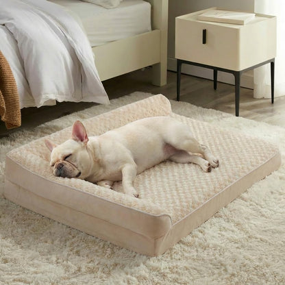 Orthopedic Washable Dog Bed, Sleeping Couch for Large Senior Dogs | Deluxe Plush Rose Velvet Washable Cover, Egg Crate Foam Support, Waterproof Lining, Non-Slip Bottom, Senior Dogs