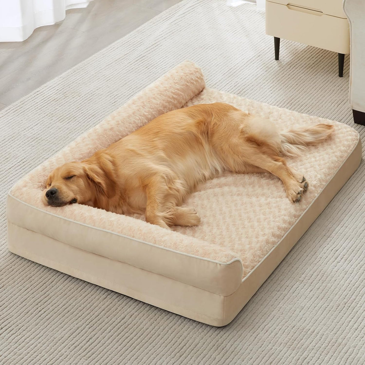 Orthopedic Washable Dog Bed, Sleeping Couch for Large Senior Dogs | Deluxe Plush Rose Velvet Washable Cover, Egg Crate Foam Support, Waterproof Lining, Non-Slip Bottom, Senior Dogs