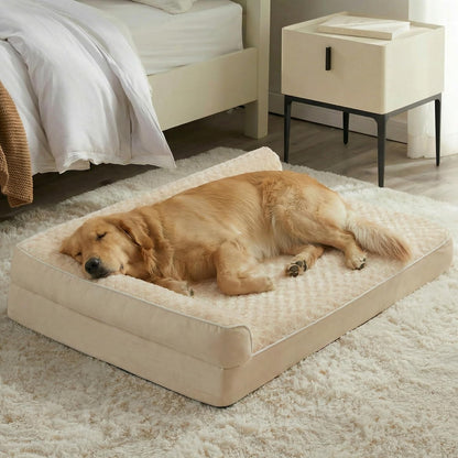 Orthopedic Washable Dog Bed, Sleeping Couch for Large Senior Dogs | Deluxe Plush Rose Velvet Washable Cover, Egg Crate Foam Support, Waterproof Lining, Non-Slip Bottom, Senior Dogs