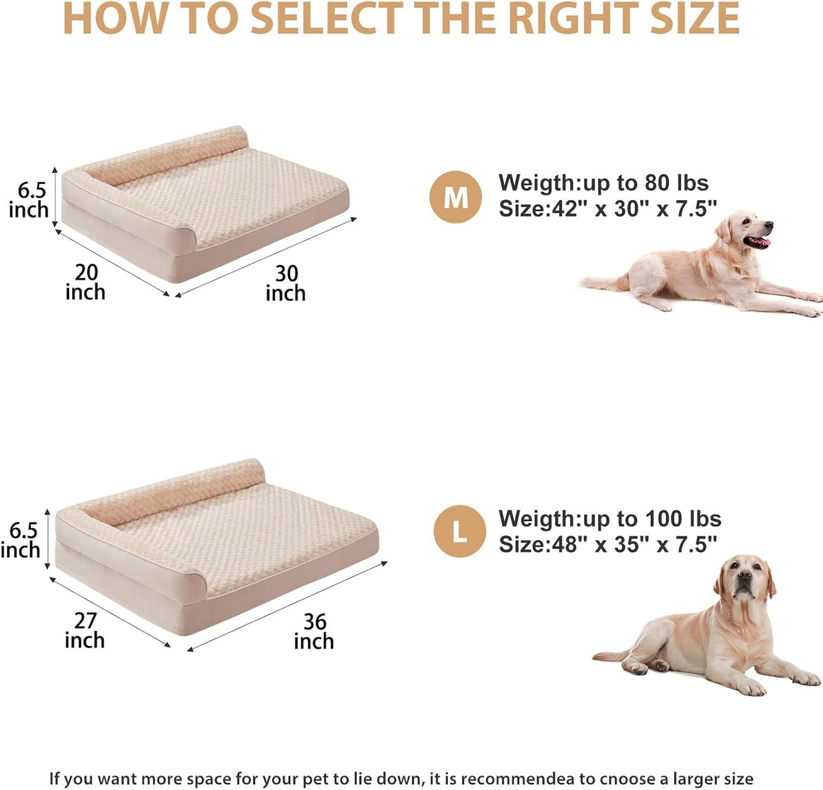 Orthopedic Washable Dog Bed, Sleeping Couch for Large Senior Dogs | Deluxe Plush Rose Velvet Washable Cover, Egg Crate Foam Support, Waterproof Lining, Non-Slip Bottom, Senior Dogs