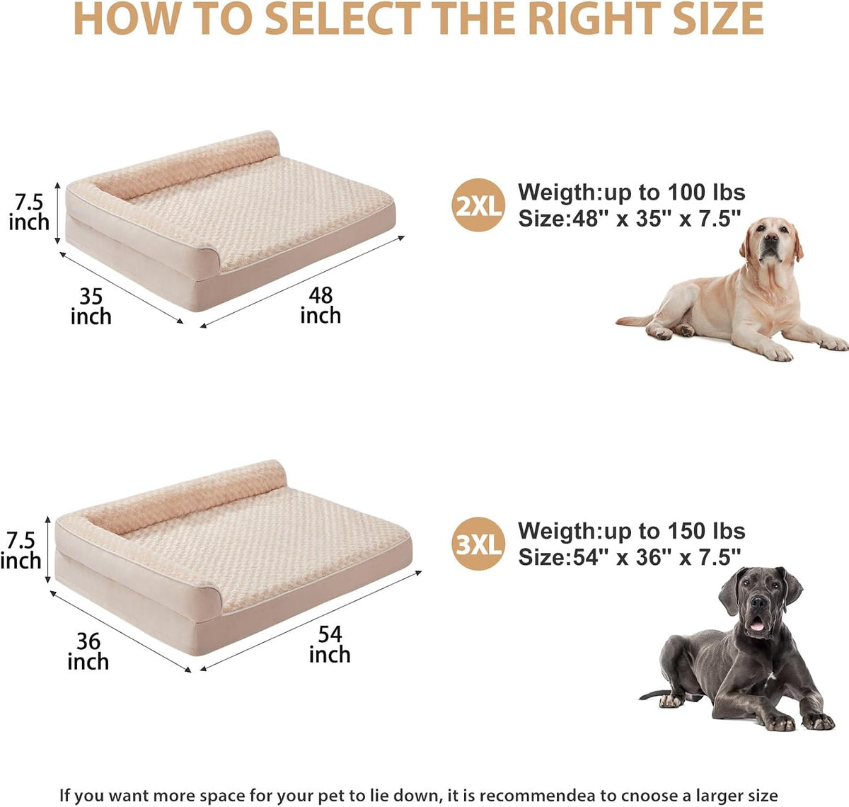 Orthopedic Washable Dog Bed, Sleeping Couch for Large Senior Dogs | Deluxe Plush Rose Velvet Washable Cover, Egg Crate Foam Support, Waterproof Lining, Non-Slip Bottom, Senior Dogs
