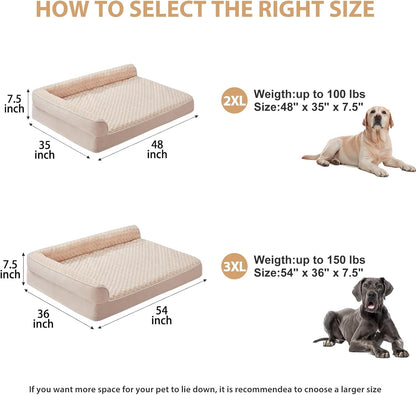 Orthopedic Washable Dog Bed, Sleeping Couch for Large Senior Dogs | Deluxe Plush Rose Velvet Washable Cover, Egg Crate Foam Support, Waterproof Lining, Non-Slip Bottom, Senior Dogs