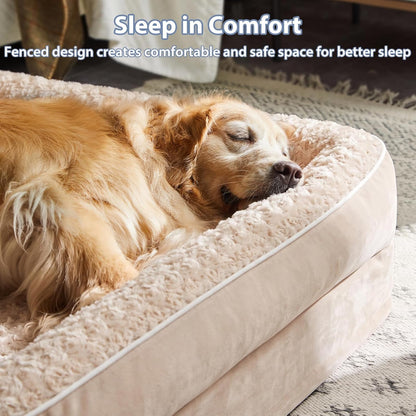 Orthopedic Washable Dog Bed, Sleeping Couch for Large Senior Dogs | Deluxe Plush Rose Velvet Washable Cover, Egg Crate Foam Support, Waterproof Lining, Non-Slip Bottom, Senior Dogs