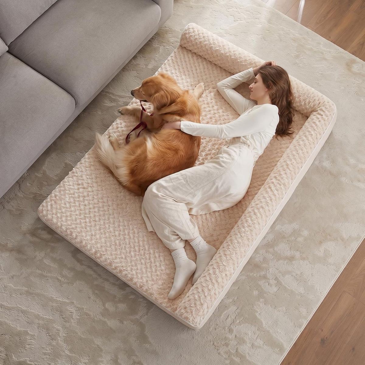 Orthopedic Washable Dog Bed, Sleeping Couch for Large Senior Dogs | Deluxe Plush Rose Velvet Washable Cover, Egg Crate Foam Support, Waterproof Lining, Non-Slip Bottom, Senior Dogs