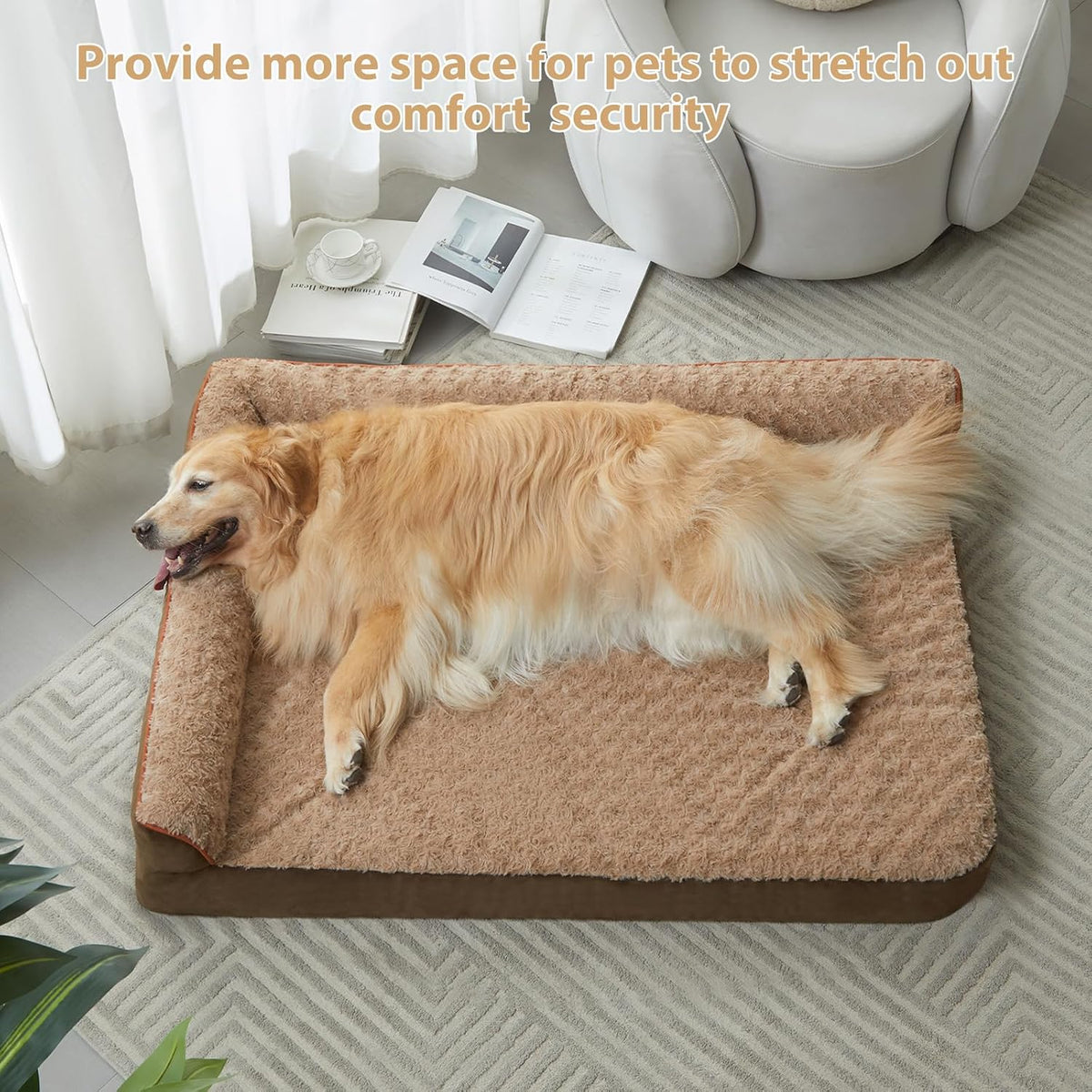 Orthopedic Washable Dog Bed, Sleeping Couch for Large Senior Dogs | Deluxe Plush Rose Velvet Washable Cover, Egg Crate Foam Support, Waterproof Lining, Non-Slip Bottom, Senior Dogs