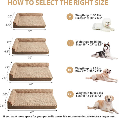 Orthopedic Washable Dog Bed, Sleeping Couch for Large Senior Dogs | Deluxe Plush Rose Velvet Washable Cover, Egg Crate Foam Support, Waterproof Lining, Non-Slip Bottom, Senior Dogs