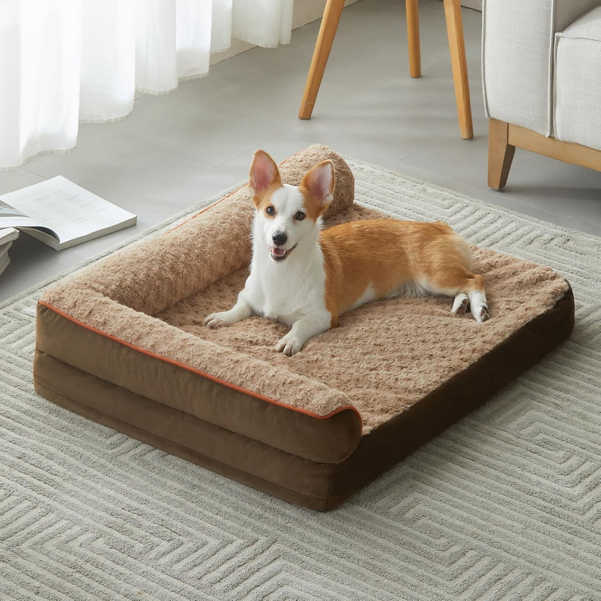 Orthopedic Washable Dog Bed, Sleeping Couch for Large Senior Dogs | Deluxe Plush Rose Velvet Washable Cover, Egg Crate Foam Support, Waterproof Lining, Non-Slip Bottom, Senior Dogs