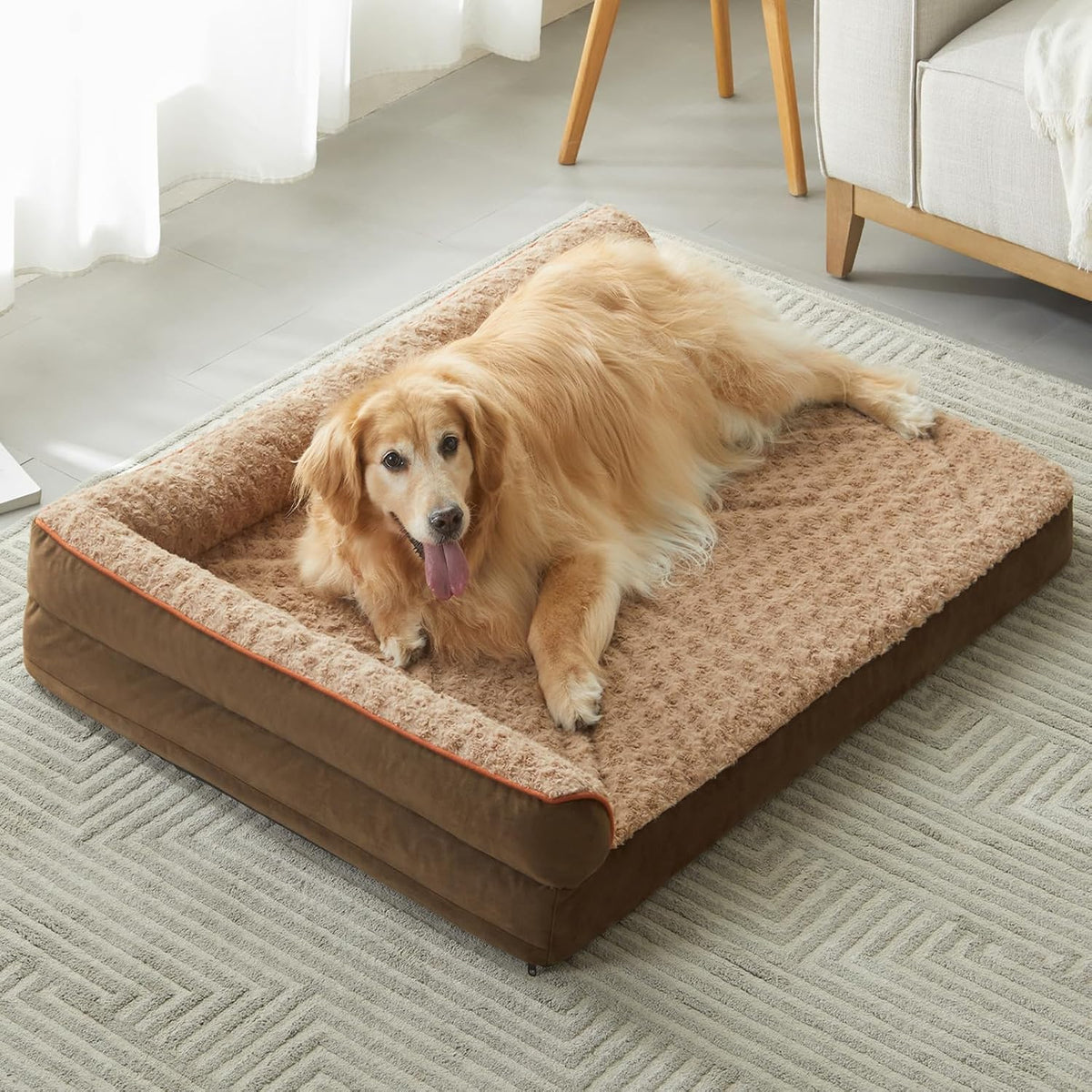 Orthopedic Washable Dog Bed, Sleeping Couch for Large Senior Dogs | Deluxe Plush Rose Velvet Washable Cover, Egg Crate Foam Support, Waterproof Lining, Non-Slip Bottom, Senior Dogs