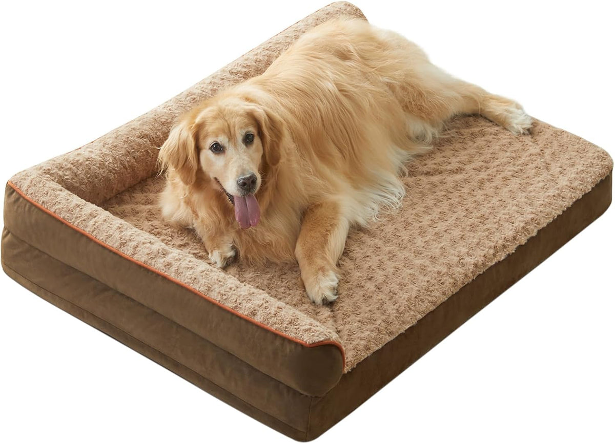Orthopedic Washable Dog Bed, Sleeping Couch for Large Senior Dogs | Deluxe Plush Rose Velvet Washable Cover, Egg Crate Foam Support, Waterproof Lining, Non-Slip Bottom, Senior Dogs