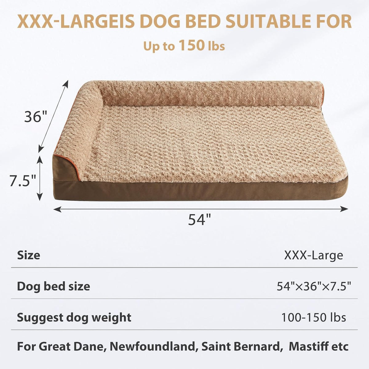 Orthopedic Washable Dog Bed, Sleeping Couch for Large Senior Dogs | Deluxe Plush Rose Velvet Washable Cover, Egg Crate Foam Support, Waterproof Lining, Non-Slip Bottom, Senior Dogs