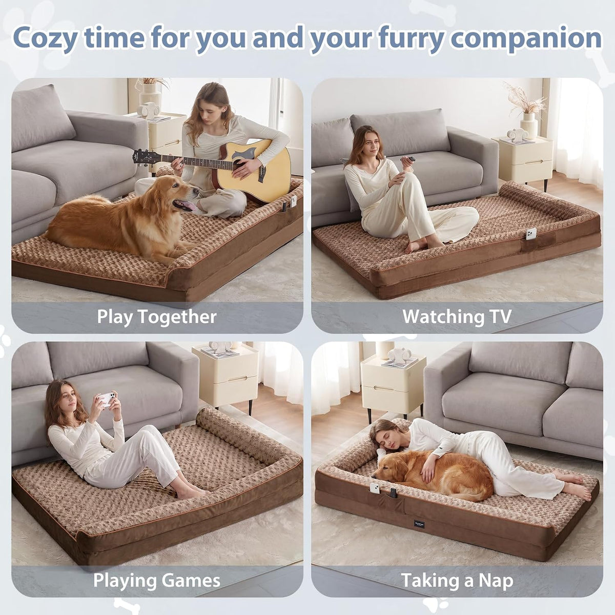 Orthopedic Washable Dog Bed, Sleeping Couch for Large Senior Dogs | Deluxe Plush Rose Velvet Washable Cover, Egg Crate Foam Support, Waterproof Lining, Non-Slip Bottom, Senior Dogs