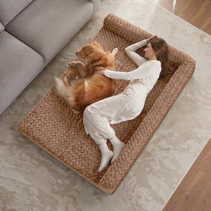 Orthopedic Washable Dog Bed, Sleeping Couch for Large Senior Dogs | Deluxe Plush Rose Velvet Washable Cover, Egg Crate Foam Support, Waterproof Lining, Non-Slip Bottom, Senior Dogs