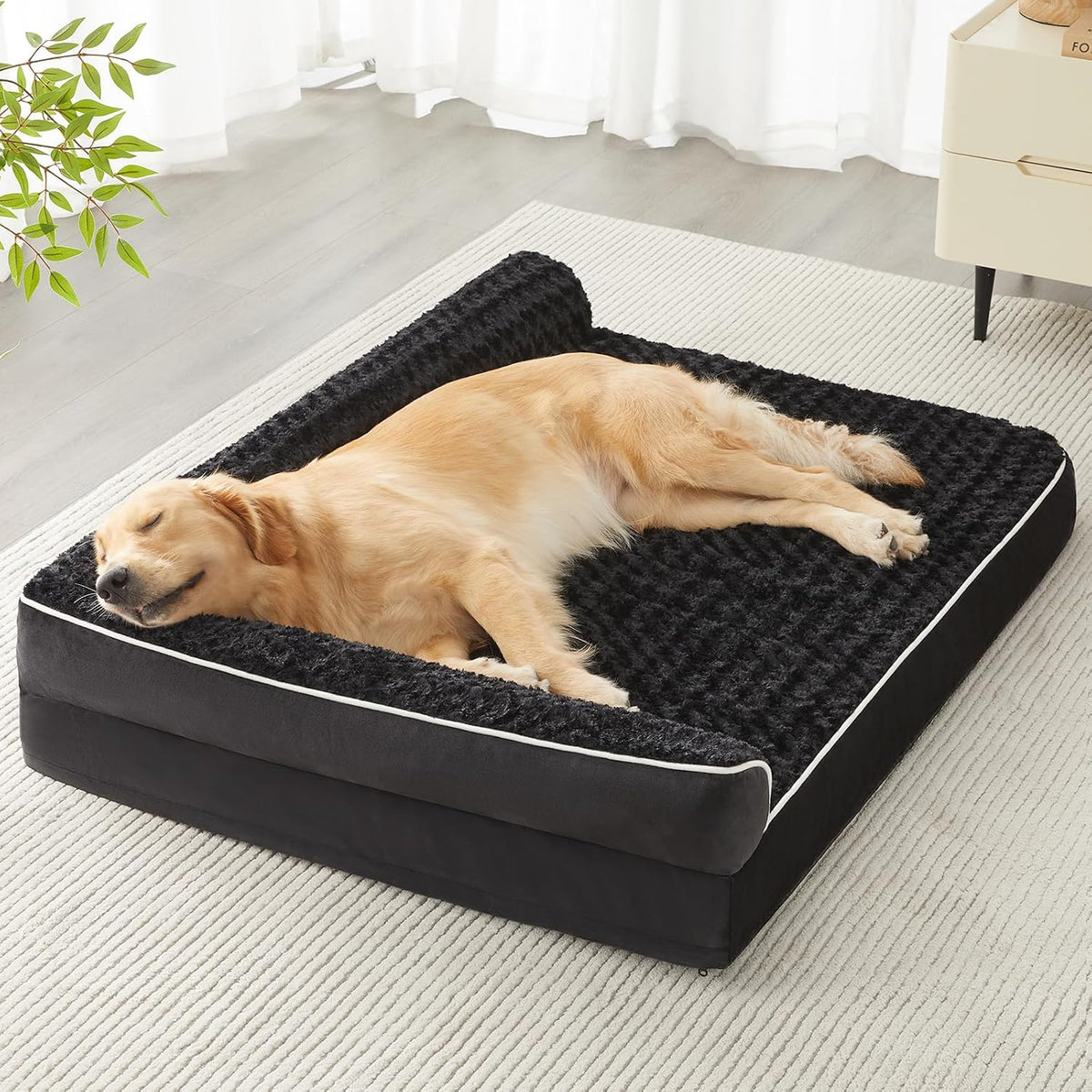 Orthopedic Washable Dog Bed, Sleeping Couch for Large Senior Dogs | Deluxe Plush Rose Velvet Washable Cover, Egg Crate Foam Support, Waterproof Lining, Non-Slip Bottom, Senior Dogs