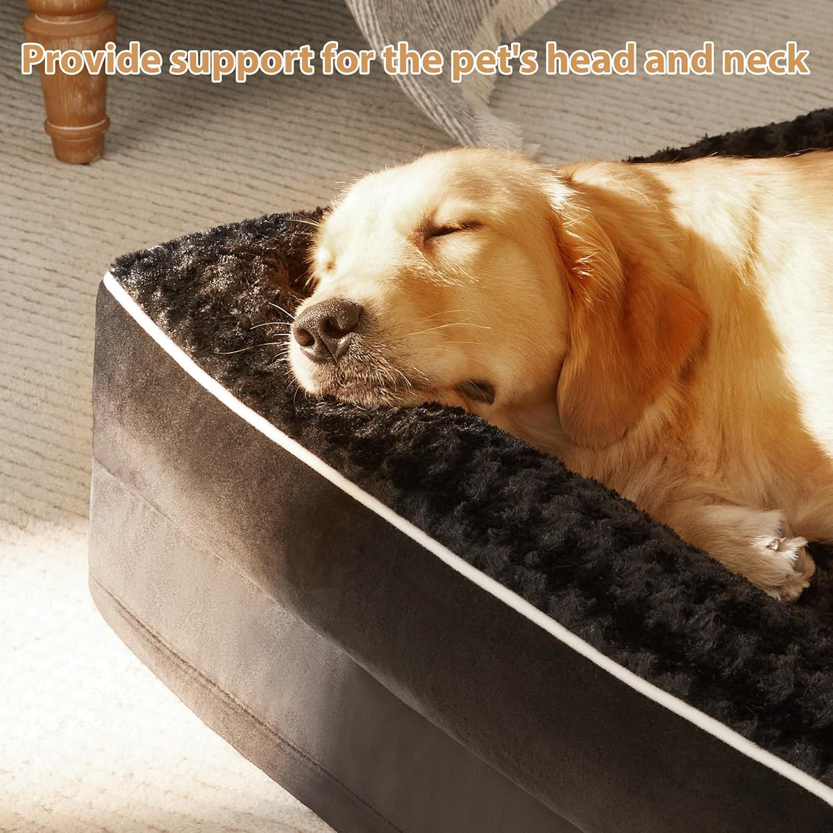 Orthopedic Washable Dog Bed, Sleeping Couch for Large Senior Dogs | Deluxe Plush Rose Velvet Washable Cover, Egg Crate Foam Support, Waterproof Lining, Non-Slip Bottom, Senior Dogs