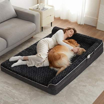 Orthopedic Washable Dog Bed, Sleeping Couch for Large Senior Dogs | Deluxe Plush Rose Velvet Washable Cover, Egg Crate Foam Support, Waterproof Lining, Non-Slip Bottom, Senior Dogs