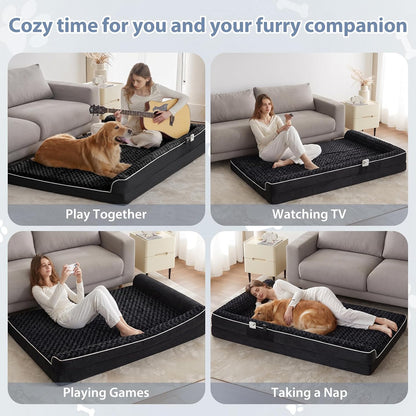 Orthopedic Washable Dog Bed, Sleeping Couch for Large Senior Dogs | Deluxe Plush Rose Velvet Washable Cover, Egg Crate Foam Support, Waterproof Lining, Non-Slip Bottom, Senior Dogs