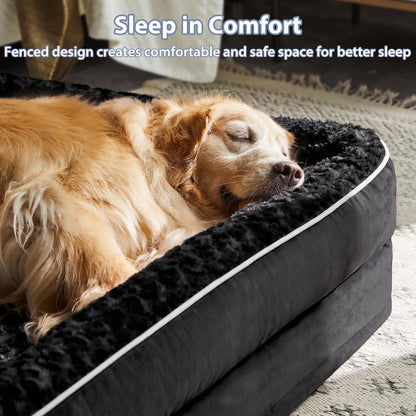 Orthopedic Washable Dog Bed, Sleeping Couch for Large Senior Dogs | Deluxe Plush Rose Velvet Washable Cover, Egg Crate Foam Support, Waterproof Lining, Non-Slip Bottom, Senior Dogs
