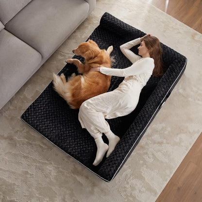 Orthopedic Washable Dog Bed, Sleeping Couch for Large Senior Dogs | Deluxe Plush Rose Velvet Washable Cover, Egg Crate Foam Support, Waterproof Lining, Non-Slip Bottom, Senior Dogs