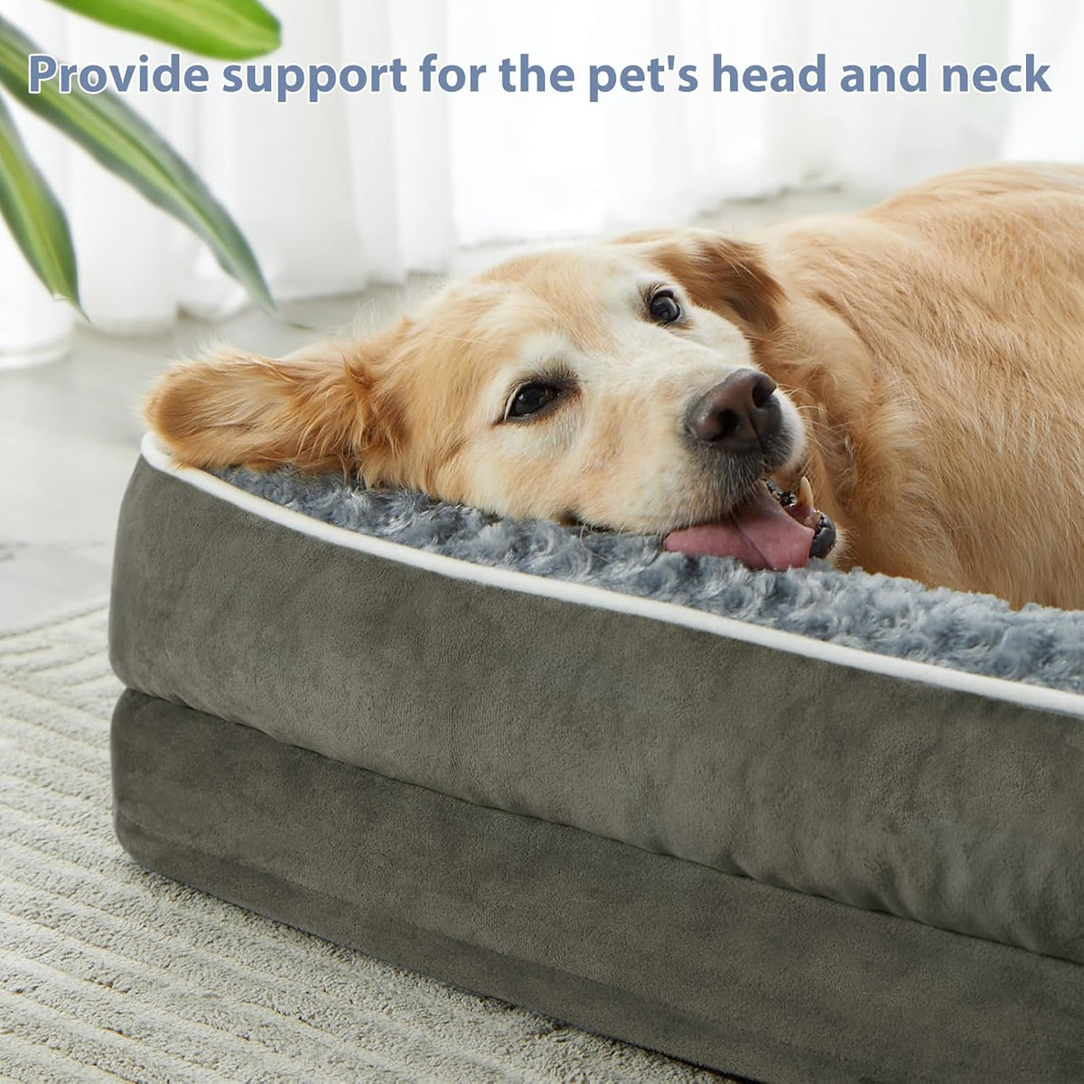 Orthopedic Washable Dog Bed, Sleeping Couch for Large Senior Dogs | Deluxe Plush Rose Velvet Washable Cover, Egg Crate Foam Support, Waterproof Lining, Non-Slip Bottom, Senior Dogs