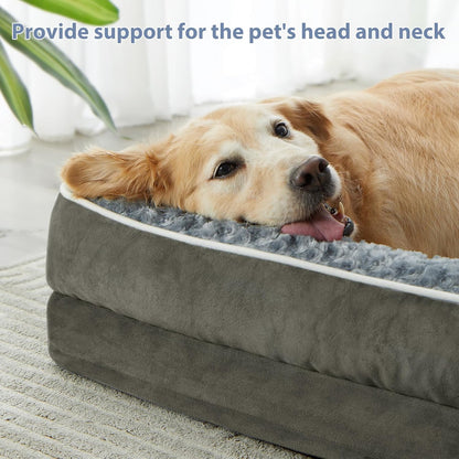Orthopedic Washable Dog Bed, Sleeping Couch for Large Senior Dogs | Deluxe Plush Rose Velvet Washable Cover, Egg Crate Foam Support, Waterproof Lining, Non-Slip Bottom, Senior Dogs