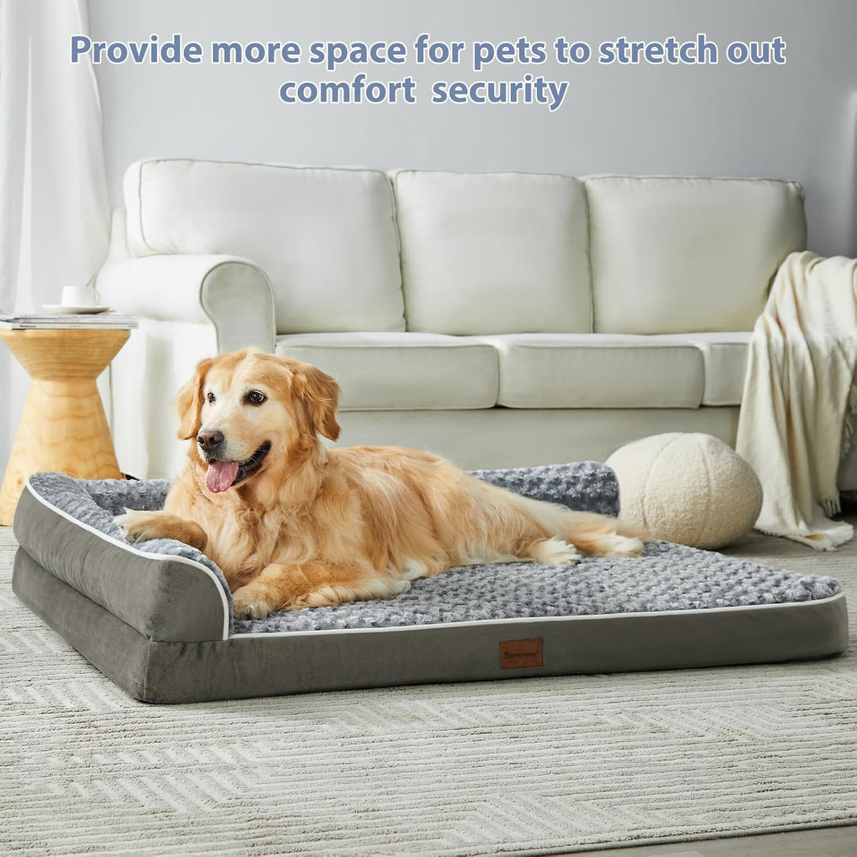 Orthopedic Washable Dog Bed, Sleeping Couch for Large Senior Dogs | Deluxe Plush Rose Velvet Washable Cover, Egg Crate Foam Support, Waterproof Lining, Non-Slip Bottom, Senior Dogs