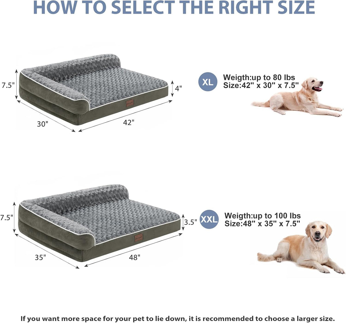 Orthopedic Washable Dog Bed, Sleeping Couch for Large Senior Dogs | Deluxe Plush Rose Velvet Washable Cover, Egg Crate Foam Support, Waterproof Lining, Non-Slip Bottom, Senior Dogs