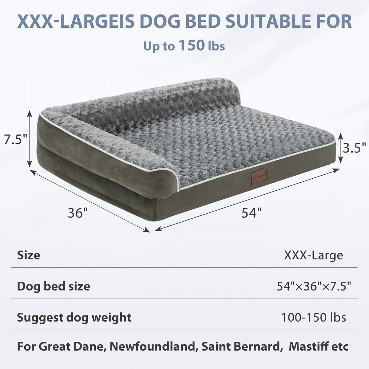 Orthopedic Washable Dog Bed, Sleeping Couch for Large Senior Dogs | Deluxe Plush Rose Velvet Washable Cover, Egg Crate Foam Support, Waterproof Lining, Non-Slip Bottom, Senior Dogs
