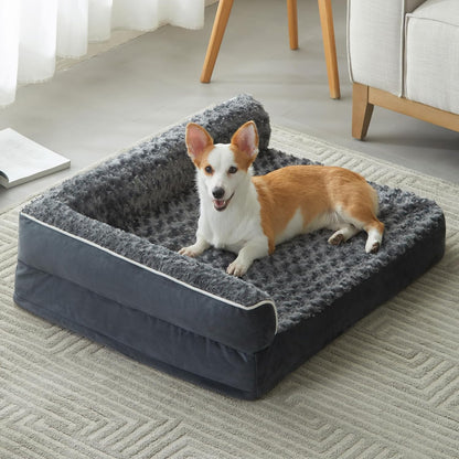 Orthopedic Washable Dog Bed, Sleeping Couch for Large Senior Dogs | Deluxe Plush Rose Velvet Washable Cover, Egg Crate Foam Support, Waterproof Lining, Non-Slip Bottom, Senior Dogs