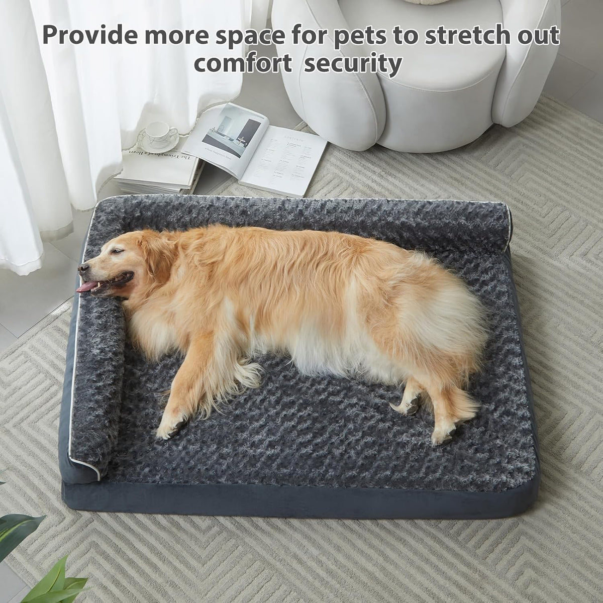 Orthopedic Washable Dog Bed, Sleeping Couch for Large Senior Dogs | Deluxe Plush Rose Velvet Washable Cover, Egg Crate Foam Support, Waterproof Lining, Non-Slip Bottom, Senior Dogs