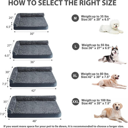 Orthopedic Washable Dog Bed, Sleeping Couch for Large Senior Dogs | Deluxe Plush Rose Velvet Washable Cover, Egg Crate Foam Support, Waterproof Lining, Non-Slip Bottom, Senior Dogs