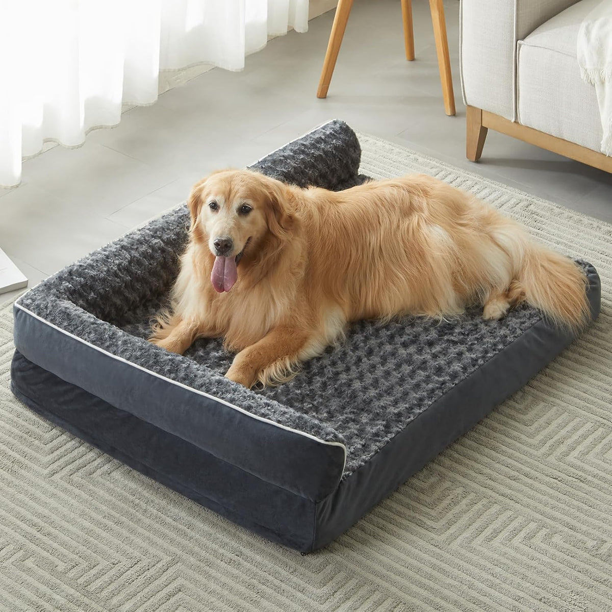 Orthopedic Washable Dog Bed, Sleeping Couch for Large Senior Dogs | Deluxe Plush Rose Velvet Washable Cover, Egg Crate Foam Support, Waterproof Lining, Non-Slip Bottom, Senior Dogs