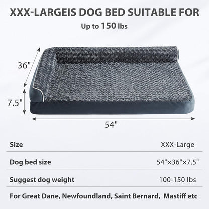 Orthopedic Washable Dog Bed, Sleeping Couch for Large Senior Dogs | Deluxe Plush Rose Velvet Washable Cover, Egg Crate Foam Support, Waterproof Lining, Non-Slip Bottom, Senior Dogs