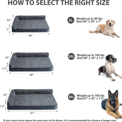 Orthopedic Washable Dog Bed, Sleeping Couch for Large Senior Dogs | Deluxe Plush Rose Velvet Washable Cover, Egg Crate Foam Support, Waterproof Lining, Non-Slip Bottom, Senior Dogs