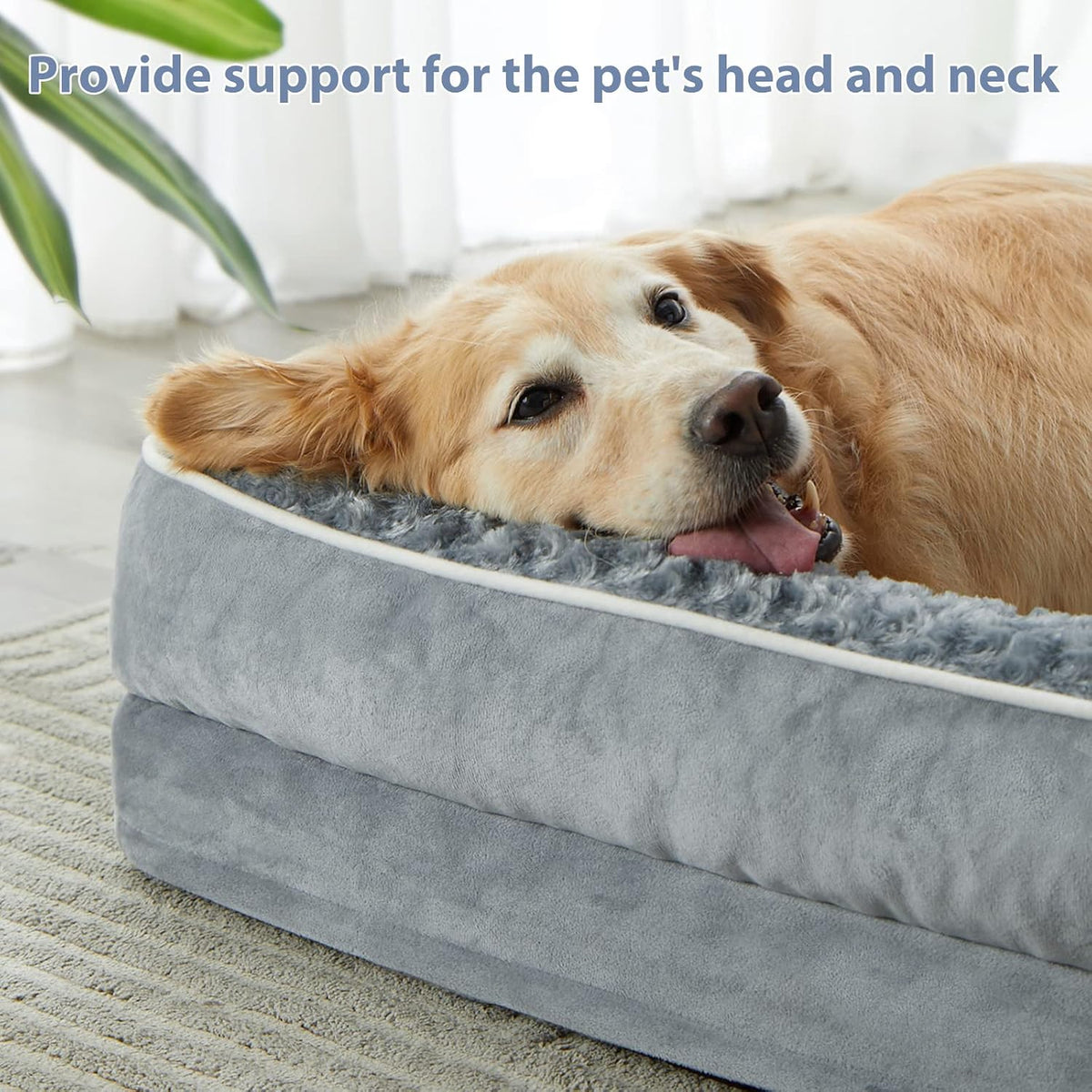 Orthopedic Washable Dog Bed, Sleeping Couch for Large Senior Dogs | Deluxe Plush Rose Velvet Washable Cover, Egg Crate Foam Support, Waterproof Lining, Non-Slip Bottom, Senior Dogs