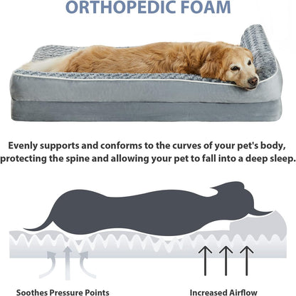 Orthopedic Washable Dog Bed, Sleeping Couch for Large Senior Dogs | Deluxe Plush Rose Velvet Washable Cover, Egg Crate Foam Support, Waterproof Lining, Non-Slip Bottom, Senior Dogs