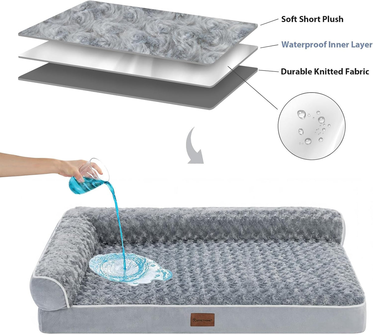 Orthopedic Washable Dog Bed, Sleeping Couch for Large Senior Dogs | Deluxe Plush Rose Velvet Washable Cover, Egg Crate Foam Support, Waterproof Lining, Non-Slip Bottom, Senior Dogs