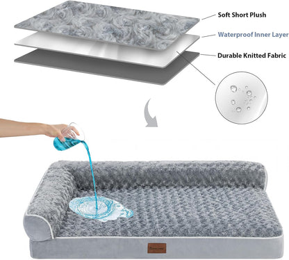 Orthopedic Washable Dog Bed, Sleeping Couch for Large Senior Dogs | Deluxe Plush Rose Velvet Washable Cover, Egg Crate Foam Support, Waterproof Lining, Non-Slip Bottom, Senior Dogs