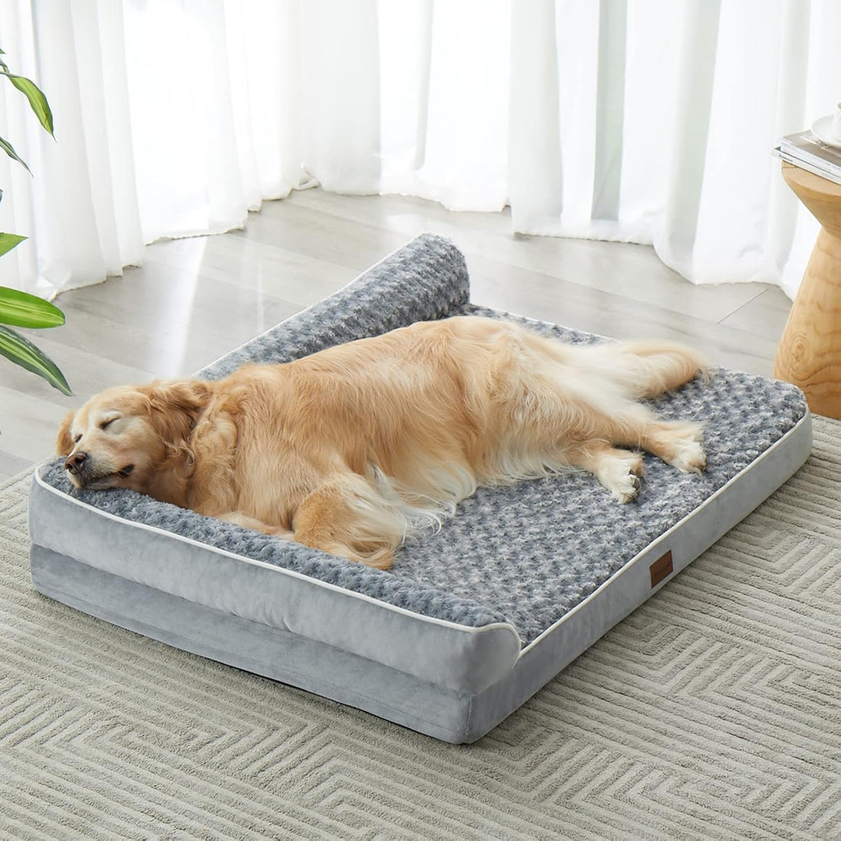 Orthopedic Washable Dog Bed, Sleeping Couch for Large Senior Dogs | Deluxe Plush Rose Velvet Washable Cover, Egg Crate Foam Support, Waterproof Lining, Non-Slip Bottom, Senior Dogs