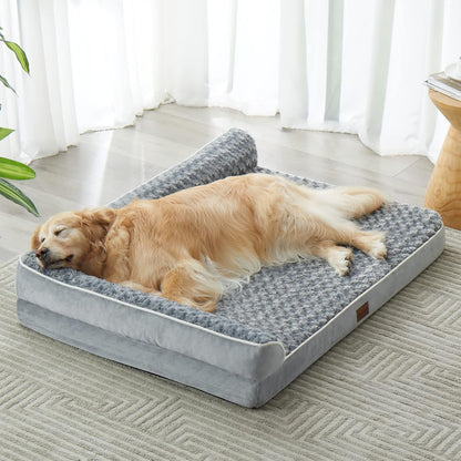 Orthopedic Washable Dog Bed, Sleeping Couch for Large Senior Dogs | Deluxe Plush Rose Velvet Washable Cover, Egg Crate Foam Support, Waterproof Lining, Non-Slip Bottom, Senior Dogs