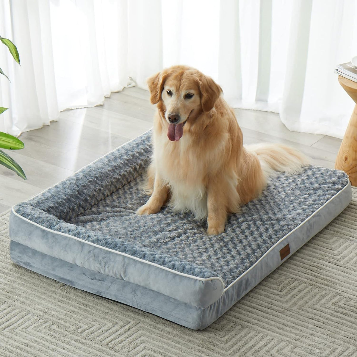 Orthopedic Washable Dog Bed, Sleeping Couch for Large Senior Dogs | Deluxe Plush Rose Velvet Washable Cover, Egg Crate Foam Support, Waterproof Lining, Non-Slip Bottom, Senior Dogs