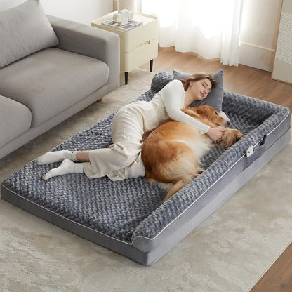 Orthopedic Washable Dog Bed, Sleeping Couch for Large Senior Dogs | Deluxe Plush Rose Velvet Washable Cover, Egg Crate Foam Support, Waterproof Lining, Non-Slip Bottom, Senior Dogs