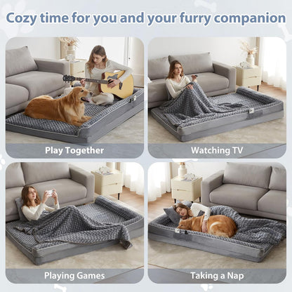 Orthopedic Washable Dog Bed, Sleeping Couch for Large Senior Dogs | Deluxe Plush Rose Velvet Washable Cover, Egg Crate Foam Support, Waterproof Lining, Non-Slip Bottom, Senior Dogs