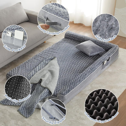 Orthopedic Washable Dog Bed, Sleeping Couch for Large Senior Dogs | Deluxe Plush Rose Velvet Washable Cover, Egg Crate Foam Support, Waterproof Lining, Non-Slip Bottom, Senior Dogs